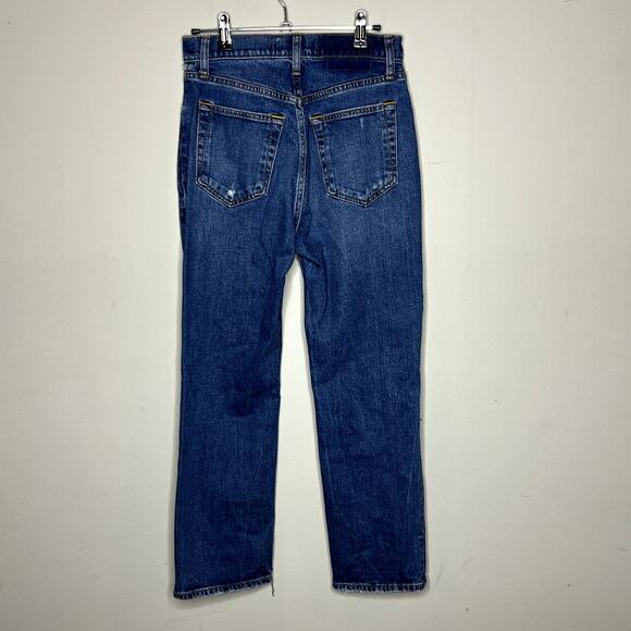 AF Abercrombie Jeans Womens 27 Blue Distressed Knee Ankle Straight High Rise - Picture 8 of 9
